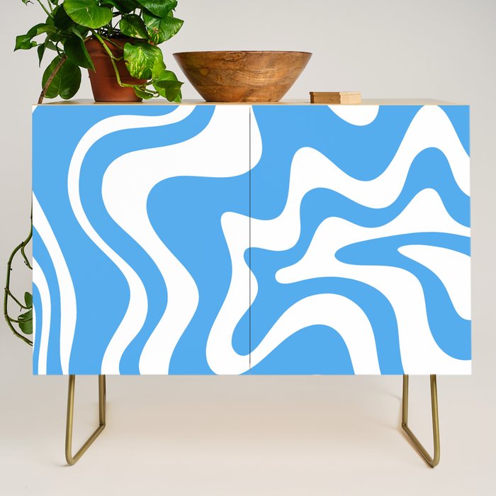 Retro Liquid Swirl Abstract Pattern in Contemporary Blue and White Credenza Gallery Image 1