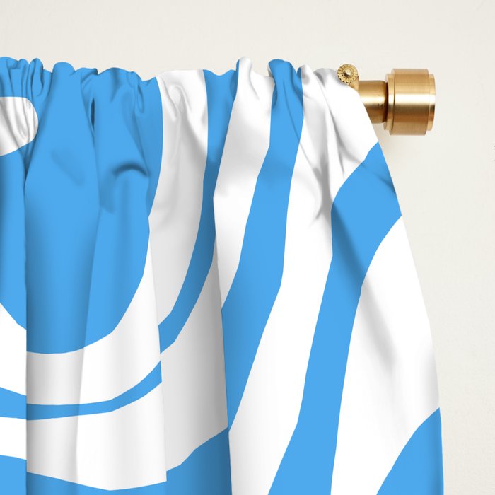 Retro Liquid Swirl Abstract Pattern in Contemporary Blue and White Window Curtain Gallery Image 2