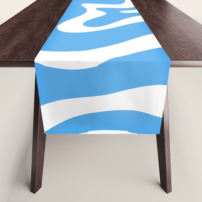 Retro Liquid Swirl Abstract Pattern in Contemporary Blue and White Table Runner Gallery Image 1