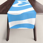Retro Liquid Swirl Abstract Pattern in Contemporary Blue and White Table Runner Gallery Image 1