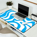 Retro Liquid Swirl Abstract Pattern in Contemporary Blue and White Desk Mat Gallery Image 2