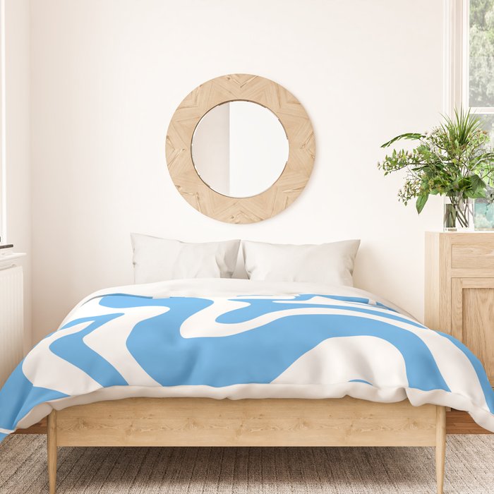 Retro Liquid Swirl Abstract Pattern in Contemporary Blue and White Duvet Cover Gallery Image 3