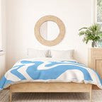 Retro Liquid Swirl Abstract Pattern in Contemporary Blue and White Duvet Cover Gallery Image 3