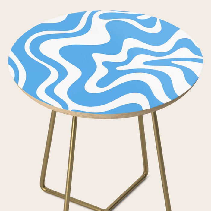 Retro Liquid Swirl Abstract Pattern in Contemporary Blue and White Side Table Gallery Image 2