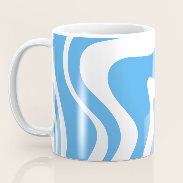 Retro Liquid Swirl Abstract Pattern in Contemporary Blue and White Coffee Mug Gallery Image 3
