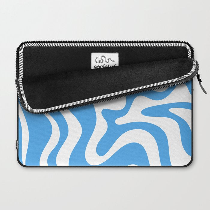 Retro Liquid Swirl Abstract Pattern in Contemporary Blue and White Laptop Sleeve Gallery Image 2
