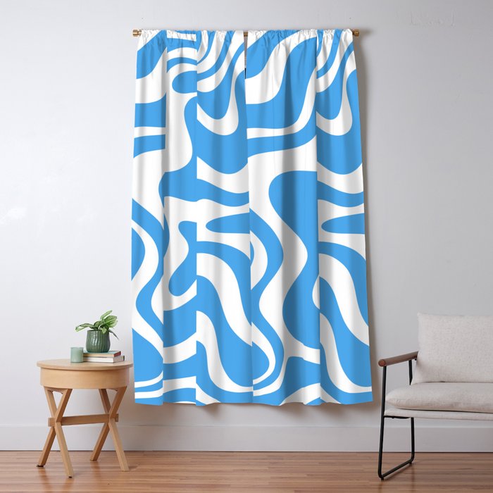 Retro Liquid Swirl Abstract Pattern in Contemporary Blue and White Window Curtain Gallery Image 5