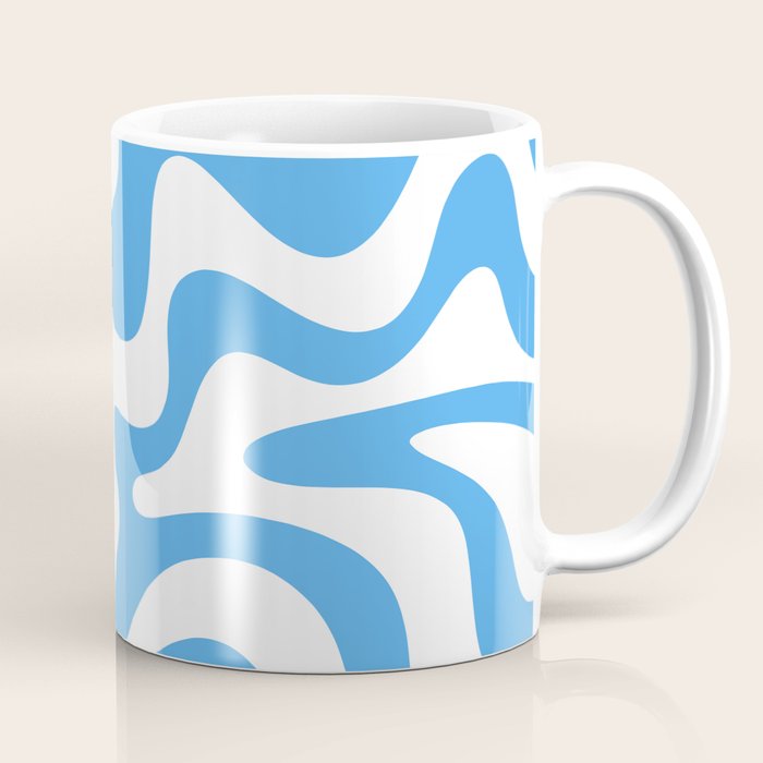 Retro Liquid Swirl Abstract Pattern in Contemporary Blue and White Coffee Mug Gallery Image 1
