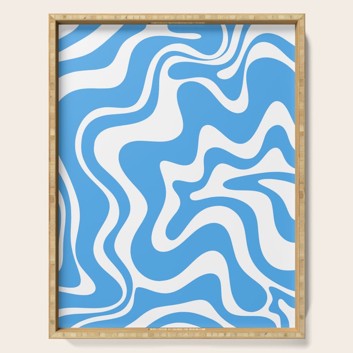 Retro Liquid Swirl Abstract Pattern in Contemporary Blue and White Serving Tray Gallery Image 1
