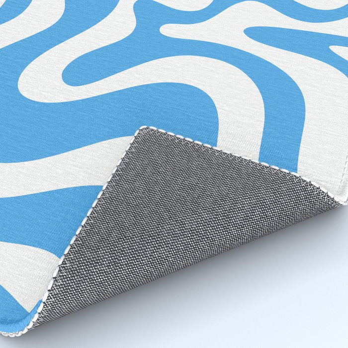 Retro Liquid Swirl Abstract Pattern in Contemporary Blue and White Rug Gallery Image 4