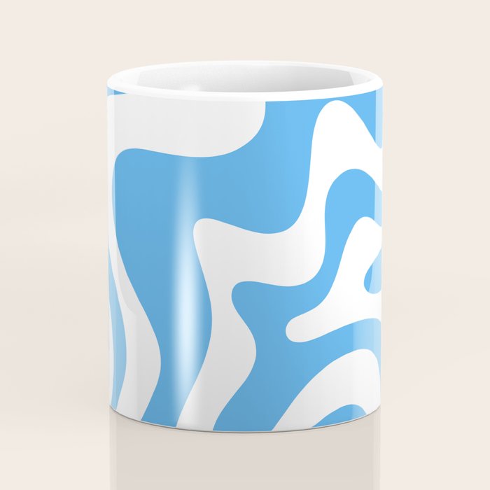 Retro Liquid Swirl Abstract Pattern in Contemporary Blue and White Coffee Mug Gallery Image 4