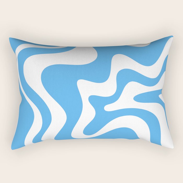 Retro Liquid Swirl Abstract Pattern in Contemporary Blue and White Rectangular Pillow Gallery Image 1