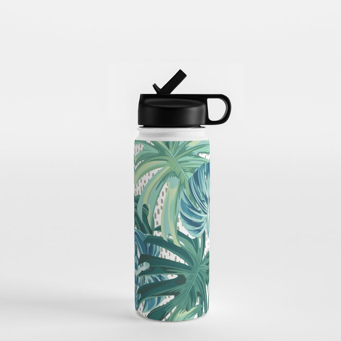 Tropical Palms, Green and Blue, Abstract Water Bottle Gallery Image 1