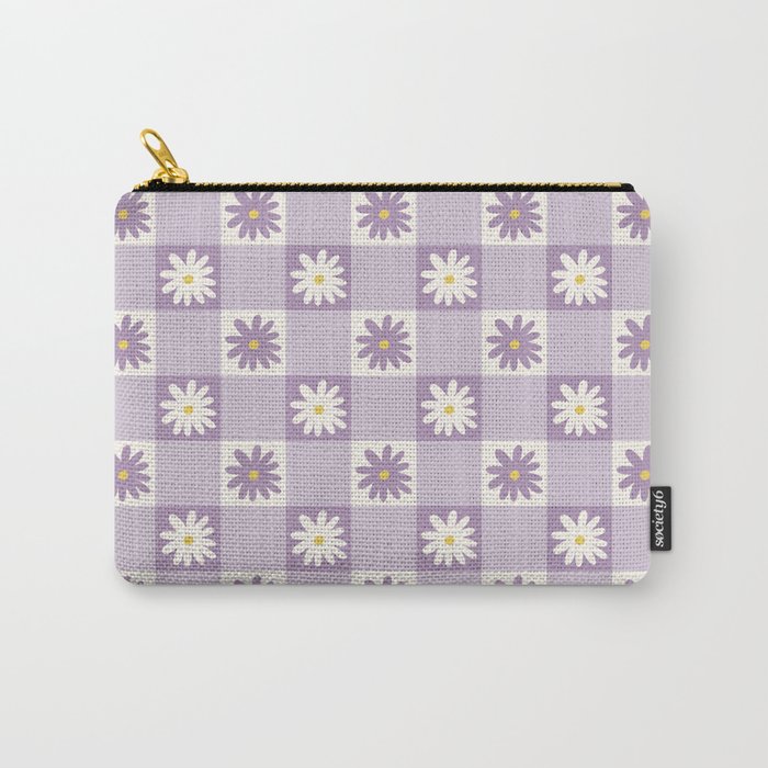 Flower Lavender Gingham Checker in Purple Carry All Pouch Gallery Image 1
