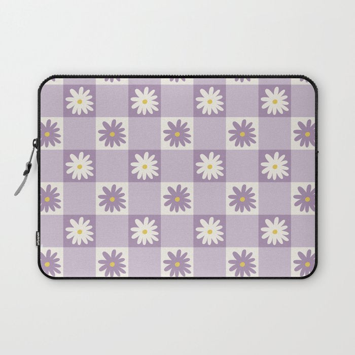 Flower Lavender Gingham Checker in Purple Laptop Sleeve Gallery Image 1