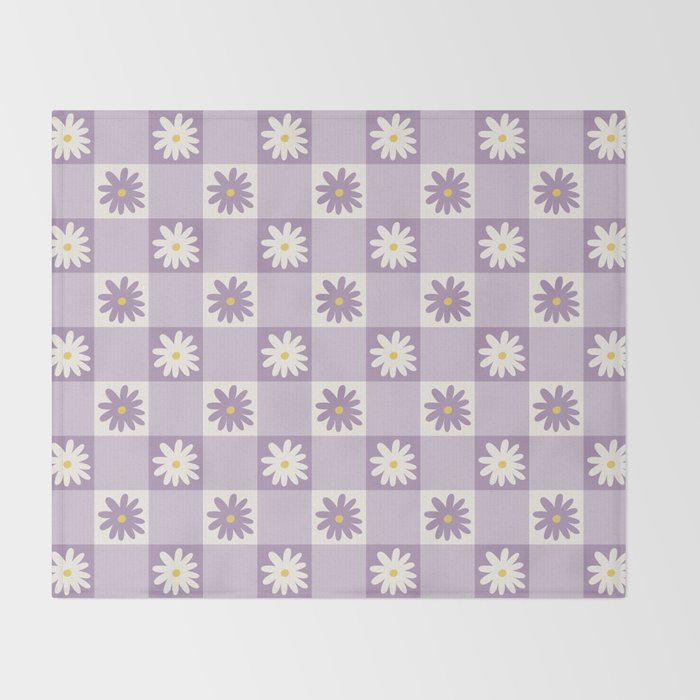 Flower Lavender Gingham Checker in Purple Throw Blanket Gallery Image 2