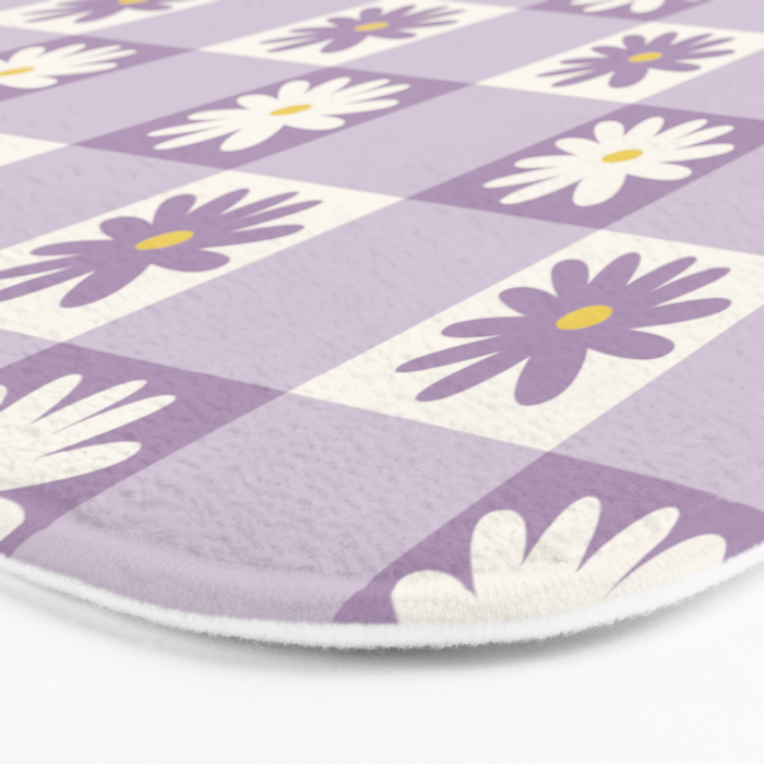 Flower Lavender Gingham Checker in Purple Bath Mat Gallery Image 3