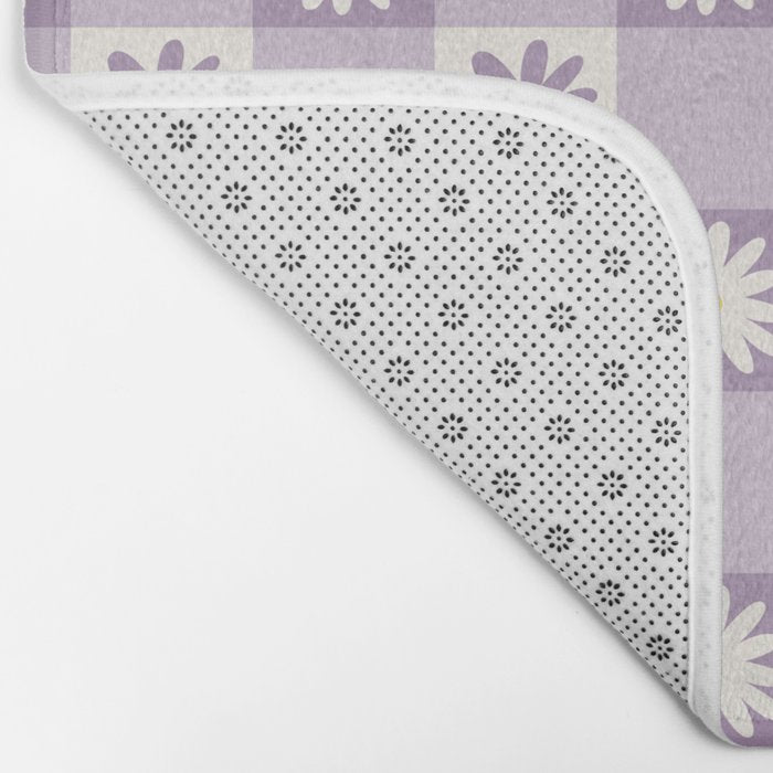 Flower Lavender Gingham Checker in Purple Bath Mat Gallery Image 2