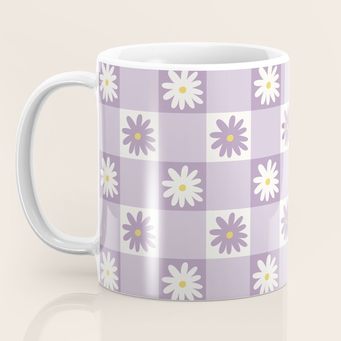 Flower Lavender Gingham Checker in Purple Coffee Mug Gallery Image 3