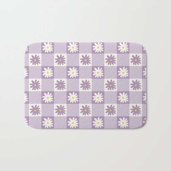 Flower Lavender Gingham Checker in Purple Bath Mat Gallery Image 1