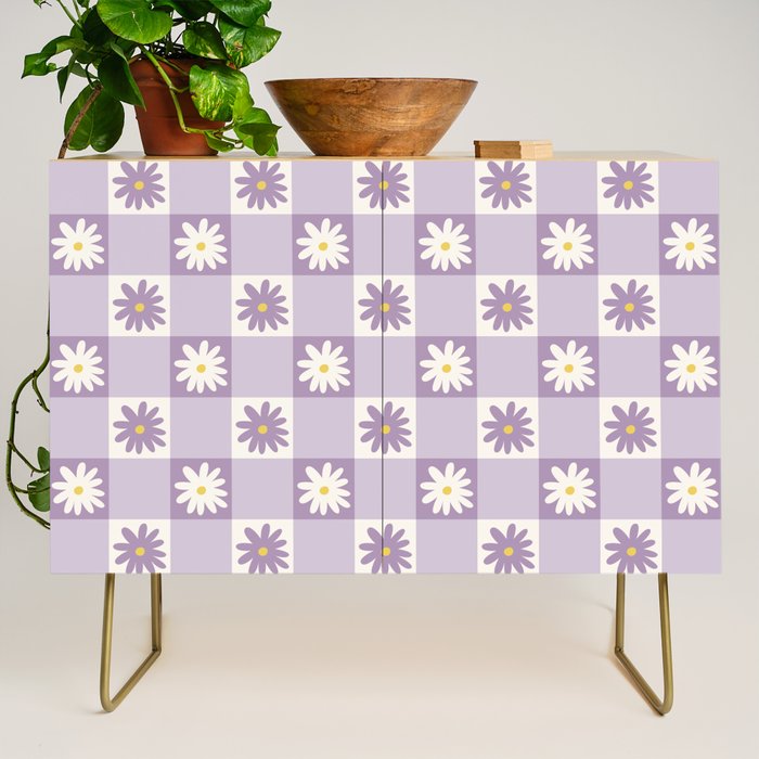 Flower Lavender Gingham Checker in Purple Credenza Gallery Image 1