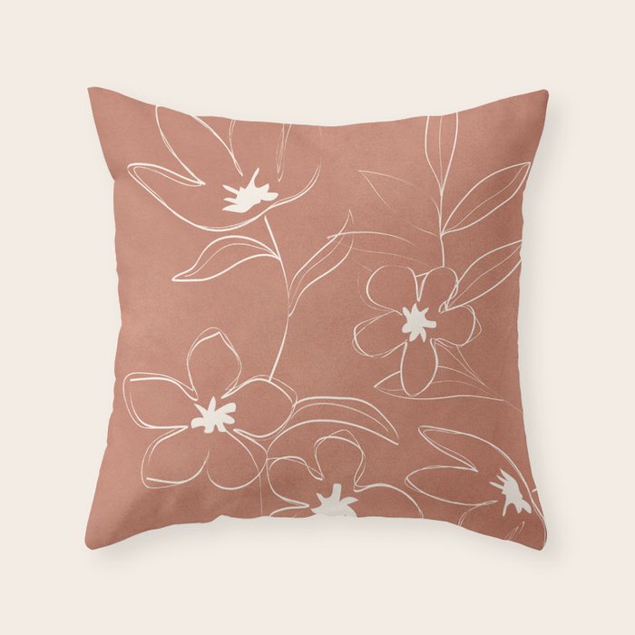 Little Flower Outline on Clay 01 Throw Pillow Gallery Image 6