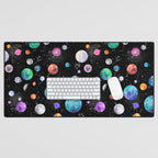 Outer Space Planets Watercolor Galaxy Desk Mat Gallery Image 1