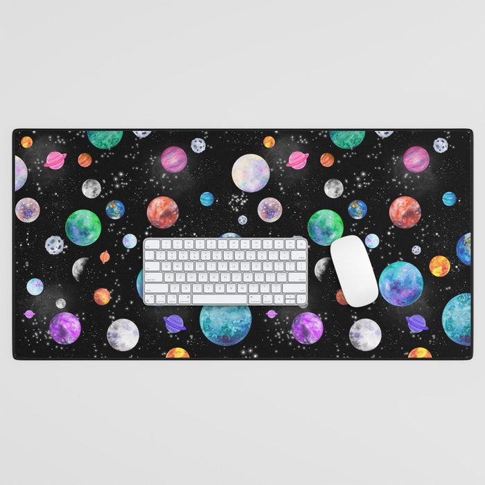 Outer Space Planets Watercolor Galaxy Desk Mat Gallery Image 1