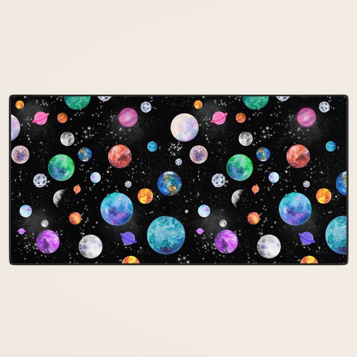 Outer Space Planets Watercolor Galaxy Desk Mat Gallery Image 3