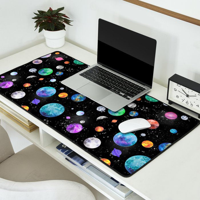 Outer Space Planets Watercolor Galaxy Desk Mat Gallery Image 2