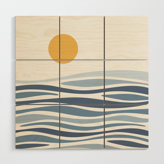 Blue Ocean Waves and the Sun Wood Wall Art Gallery Image 1