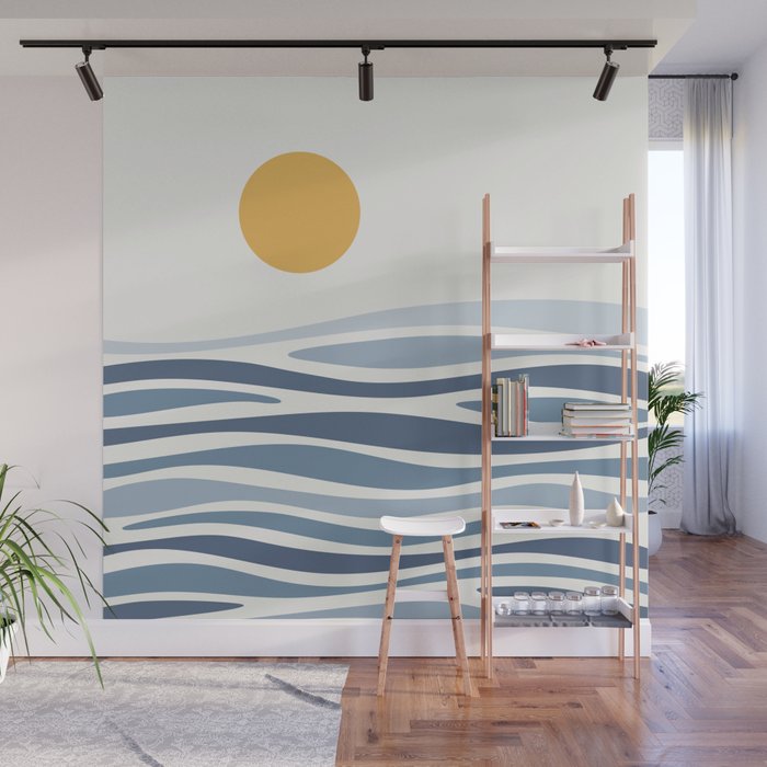 Blue Ocean Waves and the Sun Wall Mural Gallery Image 1