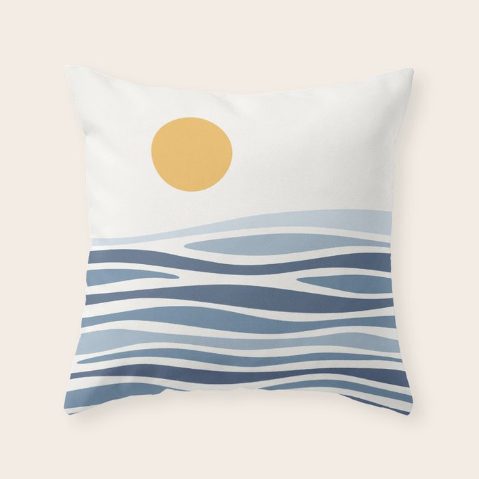 Blue Ocean Waves and the Sun Throw Pillow Gallery Image 1