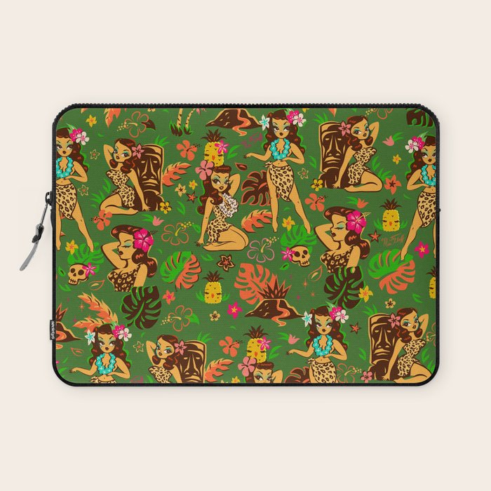 Tiki Temptress on Green Laptop Sleeve Gallery Image 1