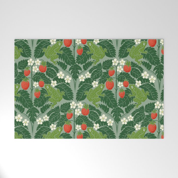 Frogs And Wild Strawberries On Pale Green Welcome Mat Gallery Image 1