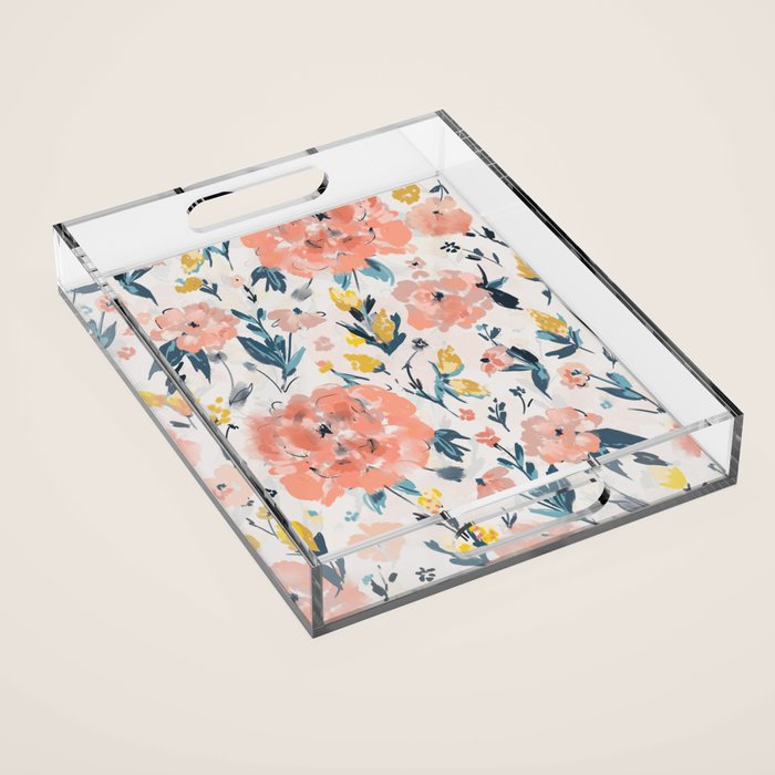 Tropical Coral Floral Acrylic Tray Gallery Image 1