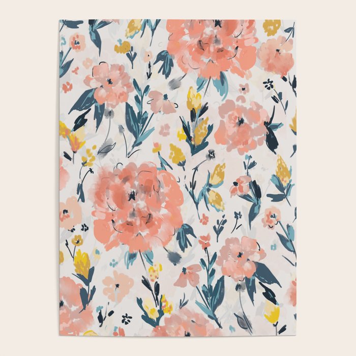Tropical Coral Floral Poster Gallery Image 1