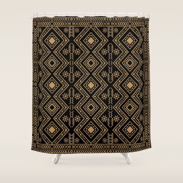 Intricate Gold and Black Tribal Surface Pattern Shower Curtain Gallery Image 1