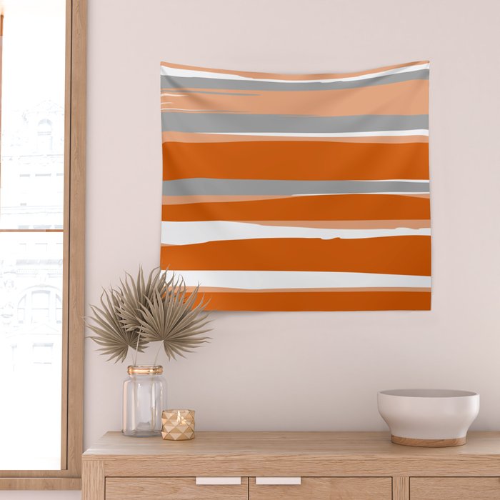 Stripes Abstract, Orange and Grey Wall Tapestry Gallery Image 2