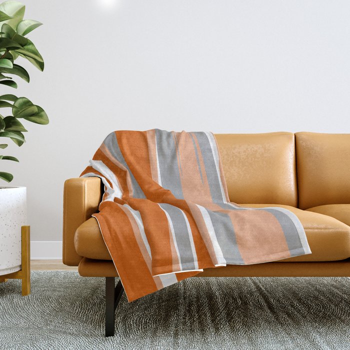 Stripes Abstract, Orange and Grey Throw Blanket Gallery Image 1