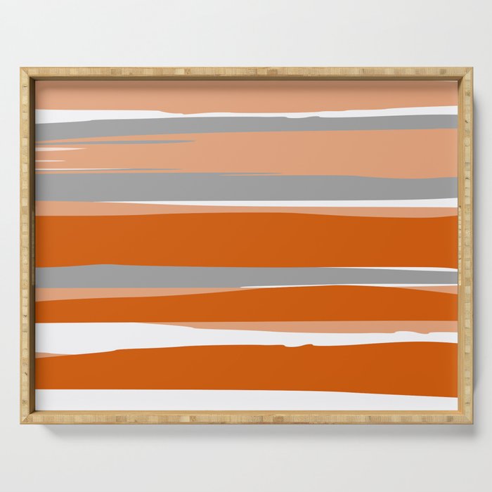 Stripes Abstract, Orange and Grey Serving Tray Gallery Image 1