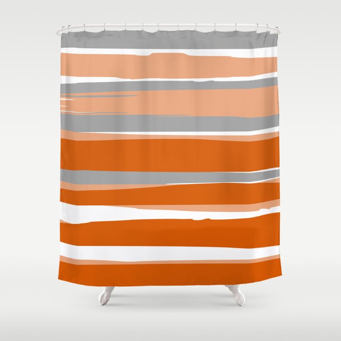 Stripes Abstract, Orange and Grey Shower Curtain Gallery Image 1