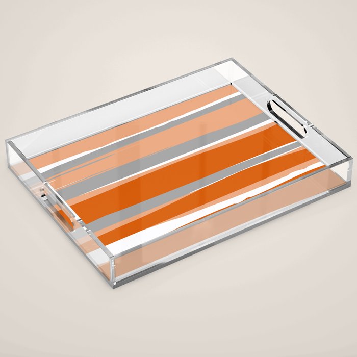 Stripes Abstract, Orange and Grey Acrylic Tray Gallery Image 1