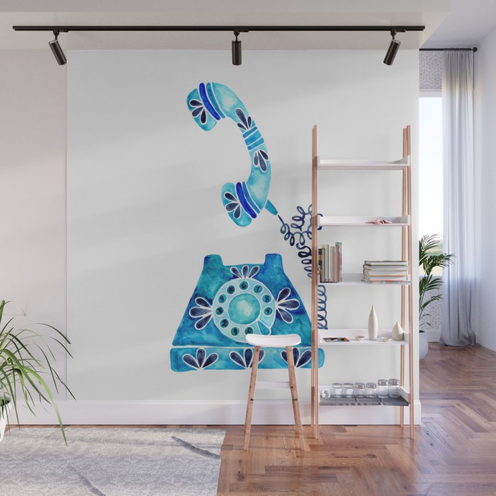 Vintage Rotary Phone - Blue Raspberry Wall Mural Gallery Image 1