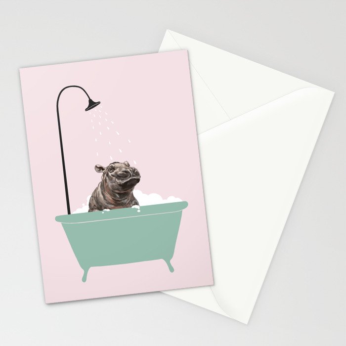 Hippo Enjoying Bubble Bath Stationery Card Gallery Image 2