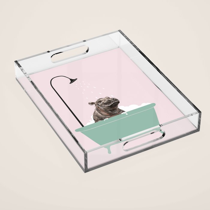 Hippo Enjoying Bubble Bath Acrylic Tray Gallery Image 1