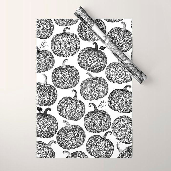 Lace Pumpkin Halloween Pattern Needle Bobbin Crochet Thread Wrapping Paper Gallery Image 1