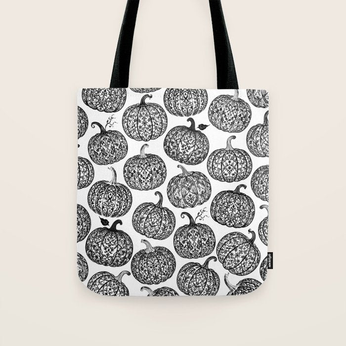 Lace Pumpkin Halloween Pattern Needle Bobbin Crochet Thread Tote Bag Gallery Image 1