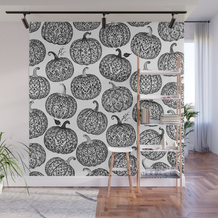 Lace Pumpkin Halloween Pattern Needle Bobbin Crochet Thread Wall Mural Gallery Image 1