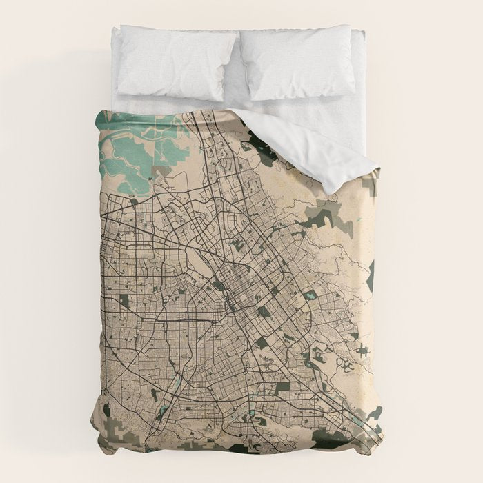 San Jose City Map of California, USA - Vintage Duvet Cover Gallery Image 1